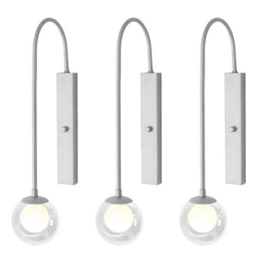 Imagem de Kit 3 Arandelas Parede Globo Duplo Vidro Retangular Prata