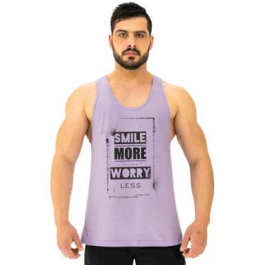 Imagem de Regata Menos Cavada Masculina MXD Conceito Smile More Worry Less, Lilá
