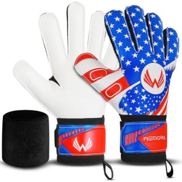 Imagem de WEMORA Luvas de goleiro de futebol para crianças, jovens e adultos com 7,5 mm de aderência forte, luvas de goleiro flexíveis (vermelho/azul, tamanho 4, adequado para crianças de 6 a 9 anos, ambidestro