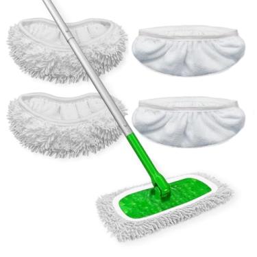 Imagem de Almofadas de esfregão de microfibra reutilizáveis laváveis compatíveis com refis para vassoura Swiffer, panos de varrer molhados e secos, substituição de cabeça de esfregão para limpeza doméstica