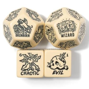 Imagem de DND Character Generator Dice | Set (4) Jumbo Dice | Create Character/NPC Alignment, Class, Species/Race Randomization | Dungeons and Dragons Dungeon and Game Masters (DM/GM) (Bone)