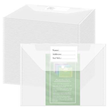 Imagem de NACHLYNN Pacote com 108 envelopes de plástico, envelopes de poliéster, envelopes de arquivo tamanho A4 com pastas de documentos de etiqueta, organizadores de documentos com fecho de pressão, envelope