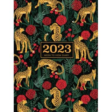 Imagem de 2023 A4 Week to View Diary | Leopards and Roses in The Wild Hardback: UK Weekly & Monthly Planner (UK Holidays. Vision Board. Goals. Lists. Moon ... Appointment Diaries and Books - Large