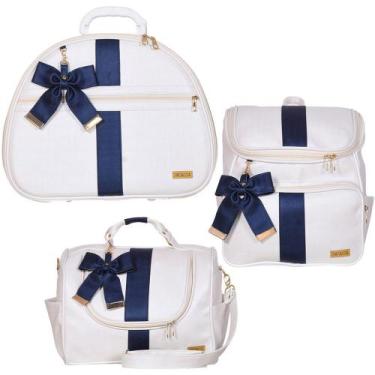 Imagem de Kit Bolsa Maternidade Laço Elegancy Marinho 3 Peças - Decalta