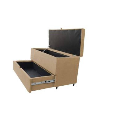 Imagem de Recamier Puff Baú Sapateira E Gaveta 90 Cm Para Cama De Solteiro- Bege Escuro