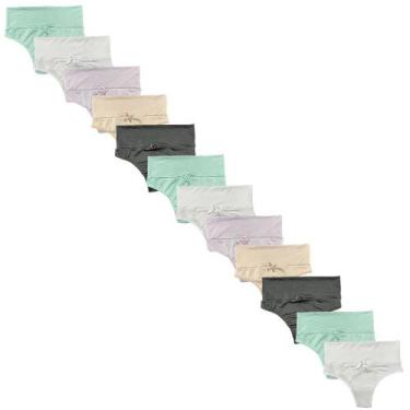 Imagem de Kit 12 Calcinhas Cós Alto Cintura Alta Compressão Fristyle Microfibra 