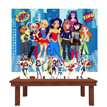 Imagem de Kit Decoração Festa de Aniversário Infantil Painel + Displays DC Mulheres Heroínas
