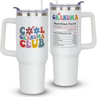 Imagem de Heqianco Presentes para avó, copo de avó de 1,134 g com alça, presentes de dia das mães para avó, presente de aniversário de netos, presentes de avó, xícaras de café com canudo e tampa