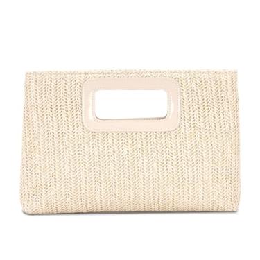 Imagem de GOKTOW Bolsa clutch de palha, bolsa de ráfia, bolsa de tecido, bolsa transversal para mulheres, praia, verão, viagem, com corrente 2025, Bege