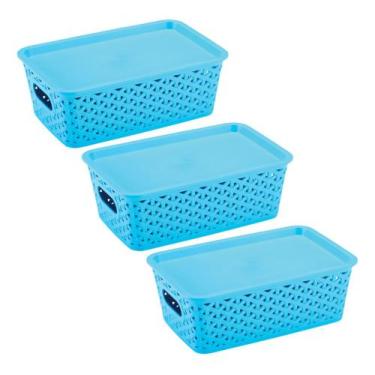 Imagem de Kit 3 Caixas Organizadoras Com Tampa Média 4,5 Litros Rattan - Cestinh