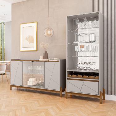 Imagem de Sala de Estar Completa Bahrein 6 Portas 1 Gaveta 2 Peças Off White/Cedro - Pnr