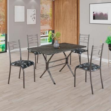 Imagem de Conjunto Sala de Jantar Mesa Retangular 100x60cm Tampo Pedra Ardósia Indiana 4 Cadeiras Paraty