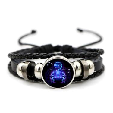 Imagem de Dtexhif Pulseira de signos do zodíaco para mulheres e homens, ajustável, 12 pulseiras de constelação, multicamadas, pulseiras de couro preto, signo do zodíaco, joias de aniversário, 0.08, 合♚, Sem
