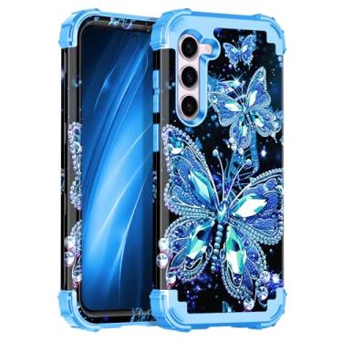 Imagem de Miqala Capa compatível com Galaxy S23 5G, que brilha no escuro, três camadas, resistente, proteção à prova de choque, amortecedor de plástico rígido + capa protetora de silicone macio para Samsung