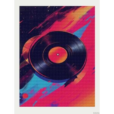 Imagem de Kit de arte de desenho de diamante de graffiti para adultos amantes de música de rua rosa DIY pintura de arte de diamante para iniciantes, pintura de arte de pedra redonda para artesanato, decoração