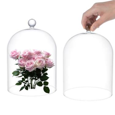 Imagem de UNICRAFTALE Pote de sino de vidro transparente 20 x 15 cm Cloche de cúpula de vidro antigo colecionável, vitrine decorativa com alça de bola para plantas, luzes de fadas, decoração de mesa, medalhas