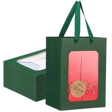 Imagem de EUSOAR Bolsa de presente com janela, 25 peças de 18 cm x 13 cm x 25 cm, sacolas de compras de agradecimento com alça, sacolas de embalagem de flores de varejo para aniversário e casamento para eventos