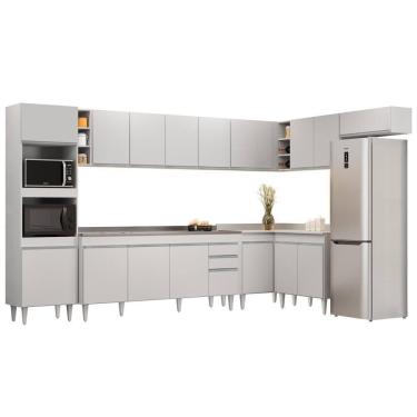 Imagem de Armário De Cozinha Modulada De Canto 9 Peças Cp06 Balcão Com Pia Inox Branco - Lumil