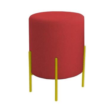 Imagem de Puff Orgânico Veludo Thor Com Pés De Ferro Dourado - 7 Decor, Vermelho