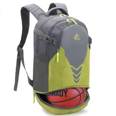 Imagem de Mochila esportiva leve 35L basquete Scccer Ball Football Mochila, Mochila de ginástica esportiva de lazer com compartimento de bola inferior (verde claro)
