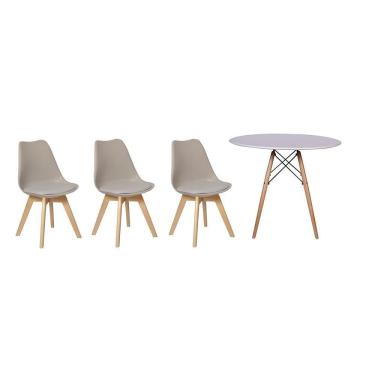Imagem de Kit Mesa Jantar Eiffel 100cm Branca + 03 Cadeiras Leda Nude