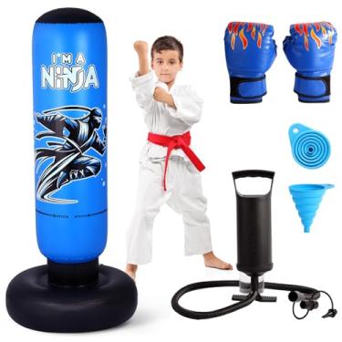 Imagem de Onirii Saco de pancadas inflável maior para crianças com luvas de boxe, saco de boxe Ninja alto 152 cm, presentes para meninos e meninas de 5 a 12 anos para Taekwondo, MMA e Karatê para prática