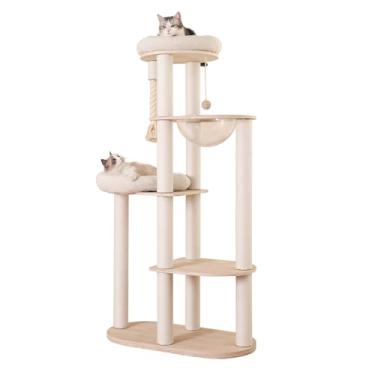 Imagem de Árvore moderna para gatos de 150 cm, multinível, grande torre para gatos, resistente com rede, poste de algodão para arranhar e almofadas laváveis
