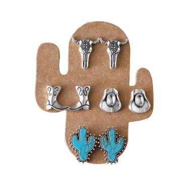 Imagem de Brincos vintage turquesa ocidental, botas de cowgirl, chapéu de cabeça de gado, joias boêmias, Zinco, Turquesa