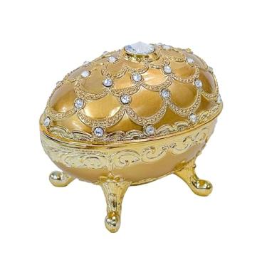 Imagem de Haelo Elegante caixa de joias musical em forma de ovo toca melodia 18ª variação de antimônio de 7,6 x 10 cm com cristais Swarovski ornamentados em tom dourado