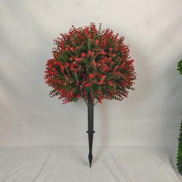 Imagem de MA3TY Bola de topiária de buxo artificial, conjunto de 2 arbustos artificiais com estacas de solo, árvore perene falsa para varanda, plantas artificiais para plantadores externos resistentes a UV em