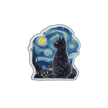 Imagem de Adorável gato na noite estrelada adesivo para carro, bicicleta, SUV, caminhão, capacete, laptop, garrafa de água, caderno, janela de decalque, guitarra, adesivo impermeável de vinil 12,7 cm (Design 2)