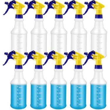 Imagem de Gandeer Pacote com 10 frascos de spray de água vazios de 473 ml para limpeza de esguicho recarregável resistente, recipiente com bico ajustável de medidas para uso doméstico (azul e amarelo, estilo