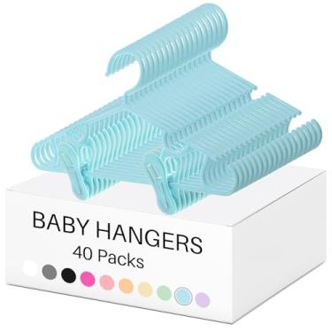 Imagem de Hsei Pacote com 120 cabides para bebês com clipes para crianças, calças, casacos, saias e meias (azul celeste)