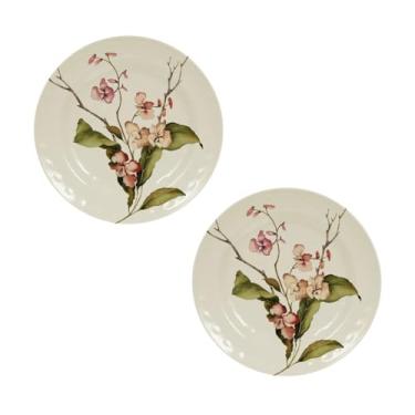 Imagem de Conjunto Pratos Melamina Plástico Veleiro Hotel Sobremesa Raso Refeição Flores (2, 22cm)