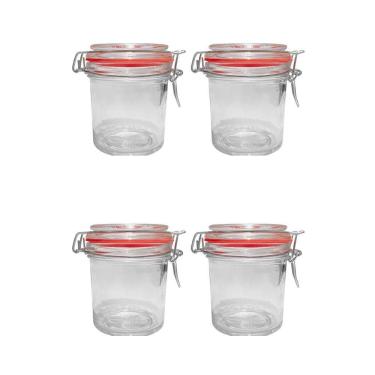 Imagem de Kit 4 Potes Hermético Vidro Trava Metal 300Ml Class Home