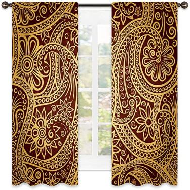Imagem de Cortina isolada Paisley Shading, estampa de design de arte paisley, cortinas blackout com absorção de som para decoração de sala de jantar/festa, L 106 x C 213 cm