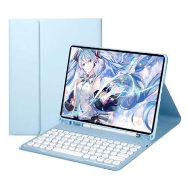 Imagem de Teclado Bluetooth Redondo+capa De Couro Para Samsung S6 lite 10.4 Polegadas