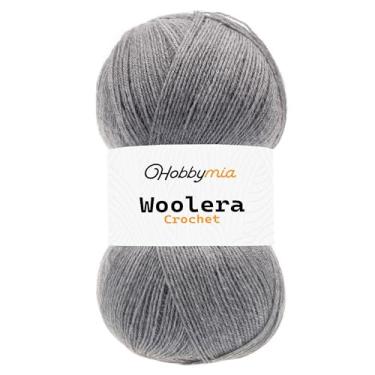 Imagem de HobbyMia Fio de lã de crochê Woolera - 100 g / 623 jardas - (1) peso superfino - 75% acrílico, 25% lã (cinza prateado, 1 novelo)
