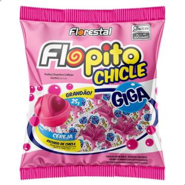 Imagem de Pirulito Flopito Chicle Giga Sabor Cereja Pacote 600g com 24 un Flores