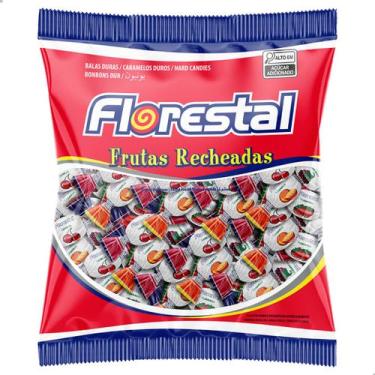 Imagem de Bala Dura Florestal Frutas Recheadas Pacote 500g 91 un sabor Morango F
