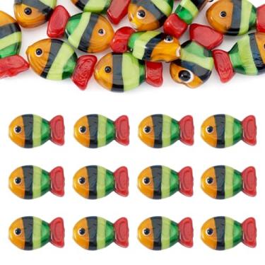Imagem de FASHEWELRY 12 peças de contas de peixe feitas à mão lampwork vidro cristal listras vermelhas contas de pesca desenho animado oceano mar animais contas para fazer joias, pulseira faça você mesmo, colar