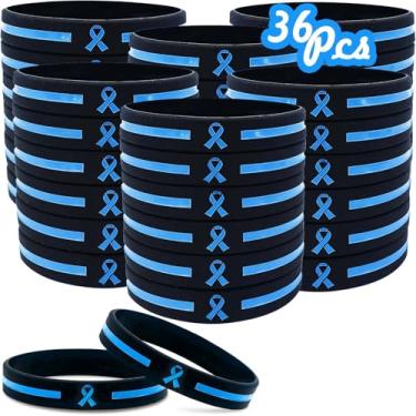 Imagem de Temogole 36 peças pulseiras de conscientização do câncer de próstata itens acessórios azul claro fita de conscientização pulseira de silicone masculina saúde ALS Awareness unissex pulseiras para
