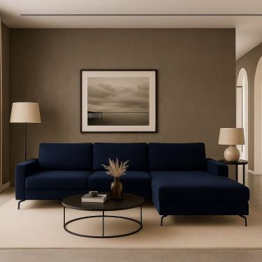 Imagem de Sofá 3 Lugares com Chaise Direito Loft Azul Marinho