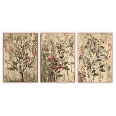 Imagem de Kit Com 3 Quadros Decorativos Florais Com Moldura Para Sala Quarto Escritório 52x72 Flo...