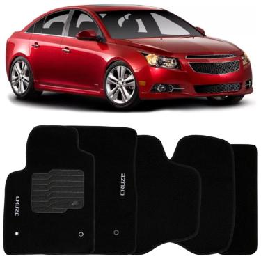 Imagem de Jogo de Tapete Automotivo Carpete Chevrolet Cruze 2011 à 2016 Soft Logo Bordado Preto 5 Peças