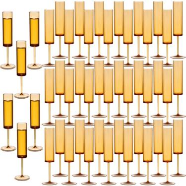 Imagem de Taças de champanhe de plástico âmbar, 48 peças de taças de champanhe transparentes reutilizáveis à prova de estilhaçamento, 170 g, acrílico, inquebrável, elegante, festa, bebendo, coquetel, vinho