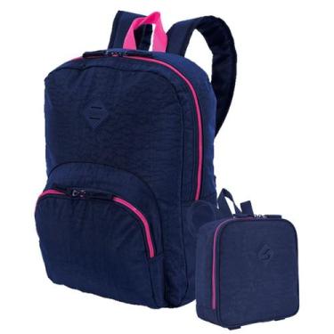 Imagem de Kit Lancheira + Mochila Sestini Lunch Crinkle Azul Neon