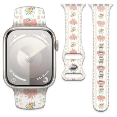 Imagem de Pulseira de relógio compatível com Apple Watch de 38 mm, 40 mm, 41 mm e 42 mm, pulseira de substituição com fecho clássico para Apple Watch Series SE 10, 9, 8, 7, 6 5 Utral (lindo laço)