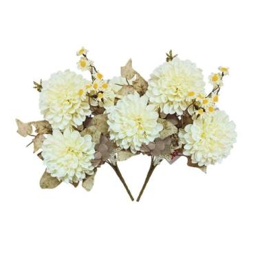 Imagem de 2x Buquê de Crisântemo Flor Artificial (31cm) Creme SMO