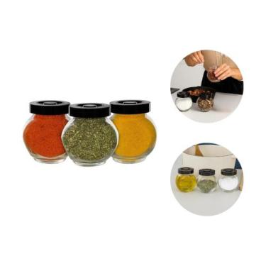 Imagem de Kit 3 Porta Condimentos 180ml Vidro Tampa Preto Rosca Flux Cozinha Tem